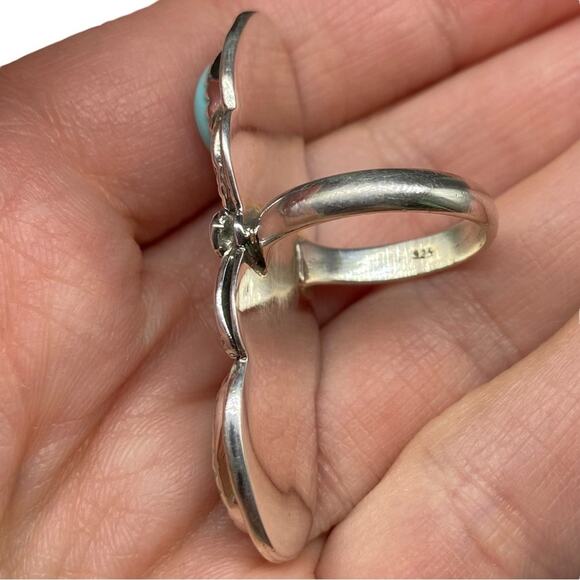 Campitos Turquoise Ring Size 6.5 Solid Sterling Silver 925 Natural Stone Flower - Picture 8 of 10